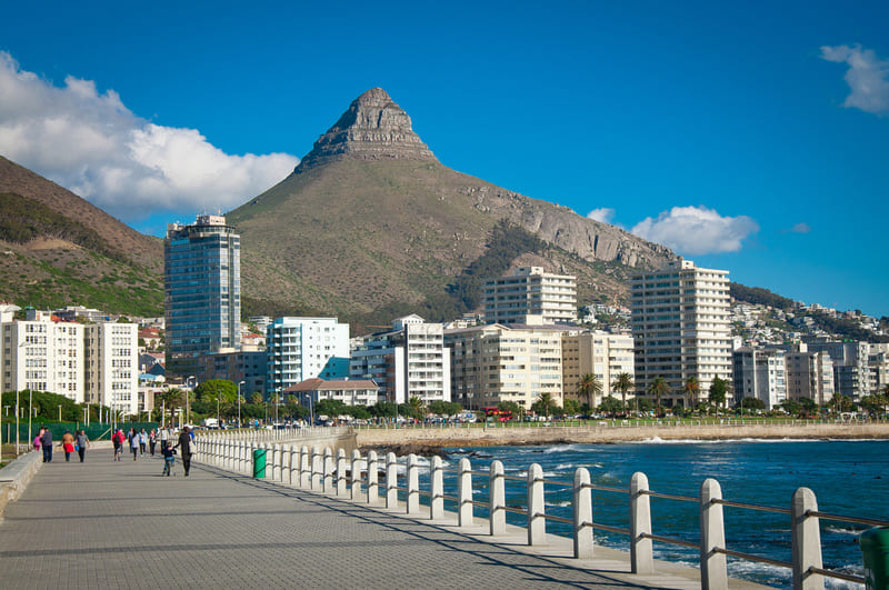 Lions Head mountain and Sea Point Promenade, Cape Town, South Africa showing location of Avenue English Campus
